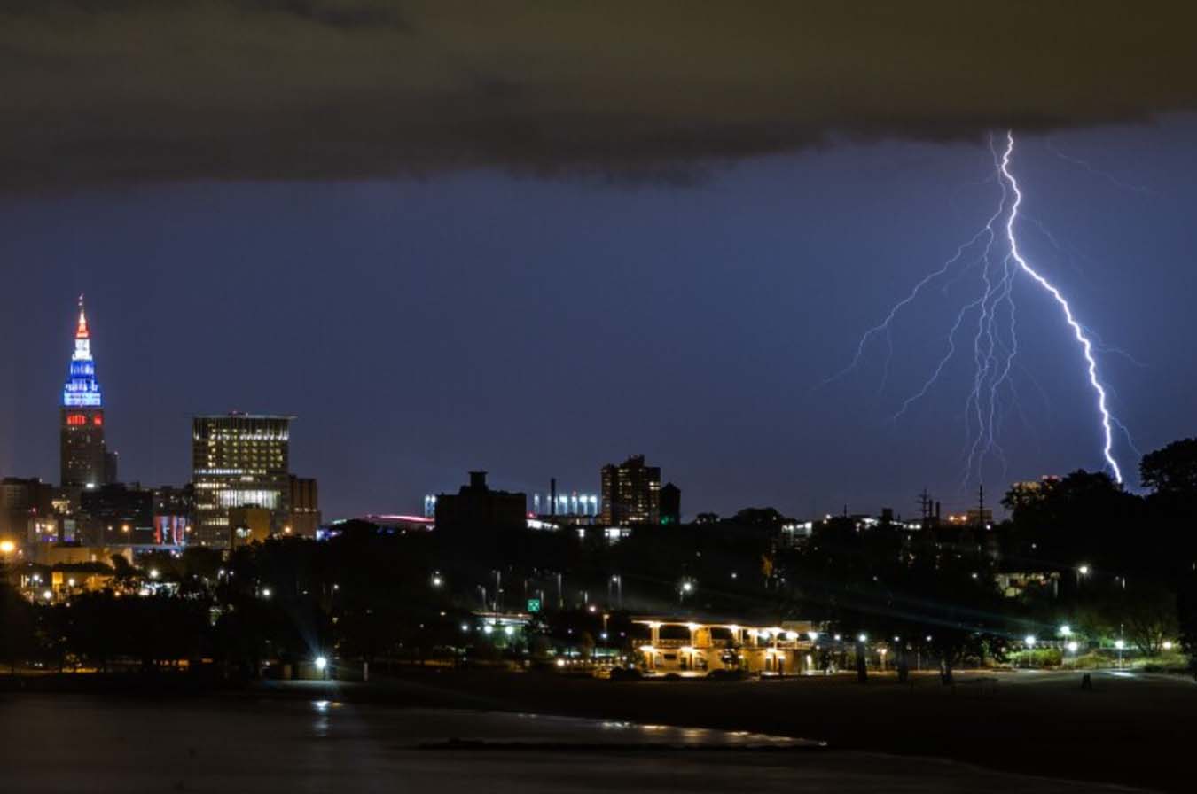 Storm in Cleveland, Ohio damaging roofs in residential areas