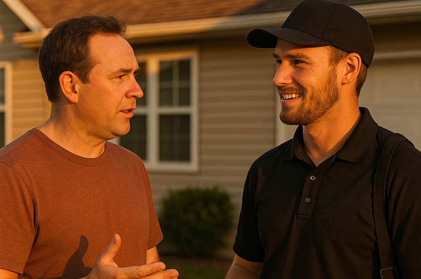 home owner in Detroit, Michigan asking questions to a roofing contractor