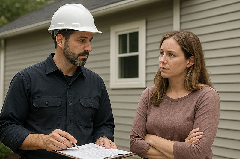 Homeowner discussing their quote with a roofing contractor in Cleveland, Ohio