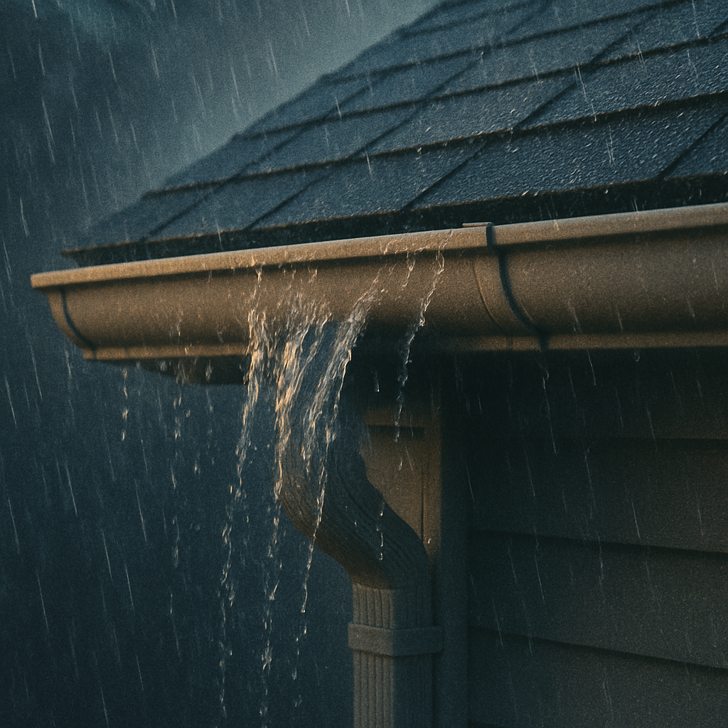 Heavy rainstorm near Lake Erie causing overflowing gutters in Cleveland