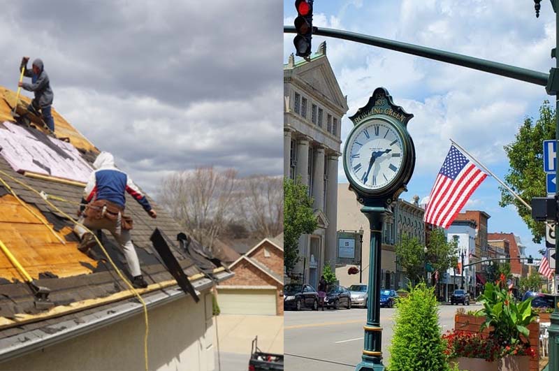 roofing crew working on a roof in bowling green ohio