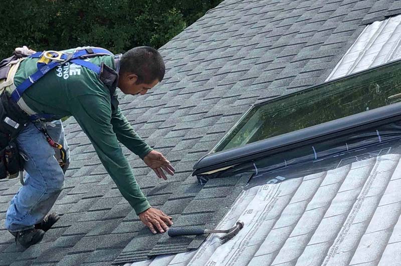 stone coated metal roof being installed in an Elyria, Ohio home by Tilcor and Great Lakes Home Remodeling