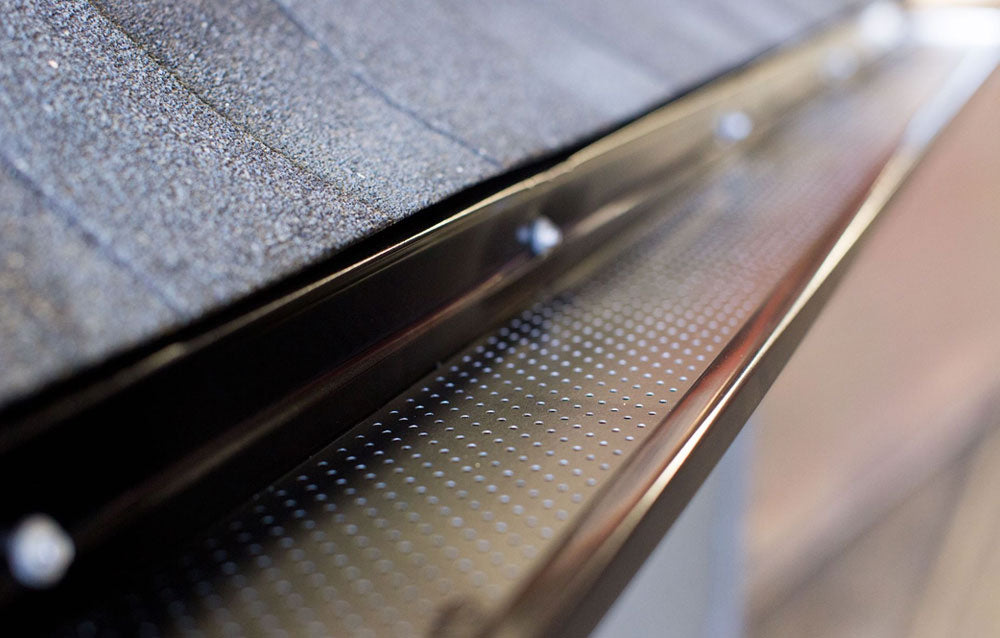 Close-up of gutters with gutter guards